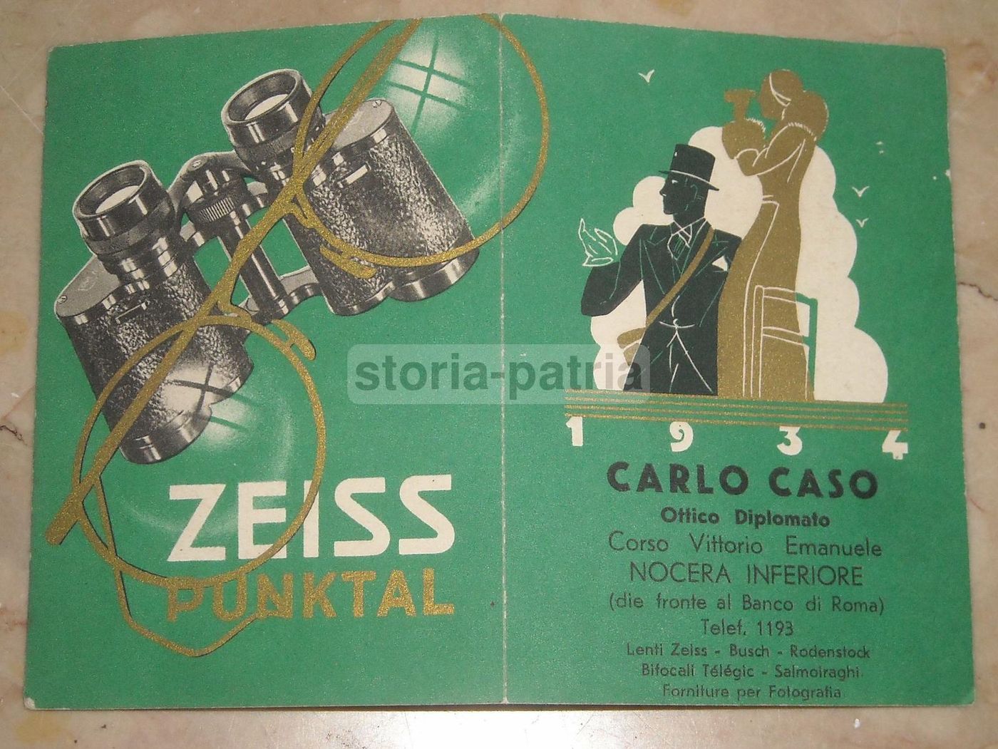 Calendarietto Pubblicitario Ottico Caso Zeiss, 1934, Nocera Inferiore