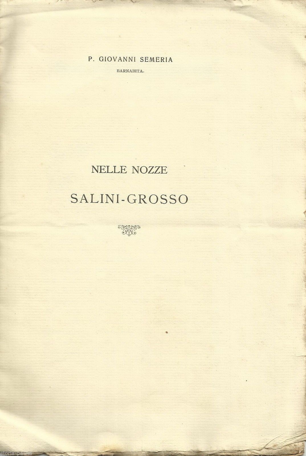Padre Giovanni Semeria, Barnabita, Per Le Nozze Salini Grosso   Edizione Antica
