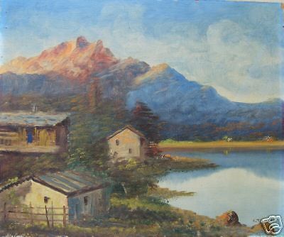 Dipinto Paesaggio Montano Con Lago Di Arnaldo Ronchi, Anni '30