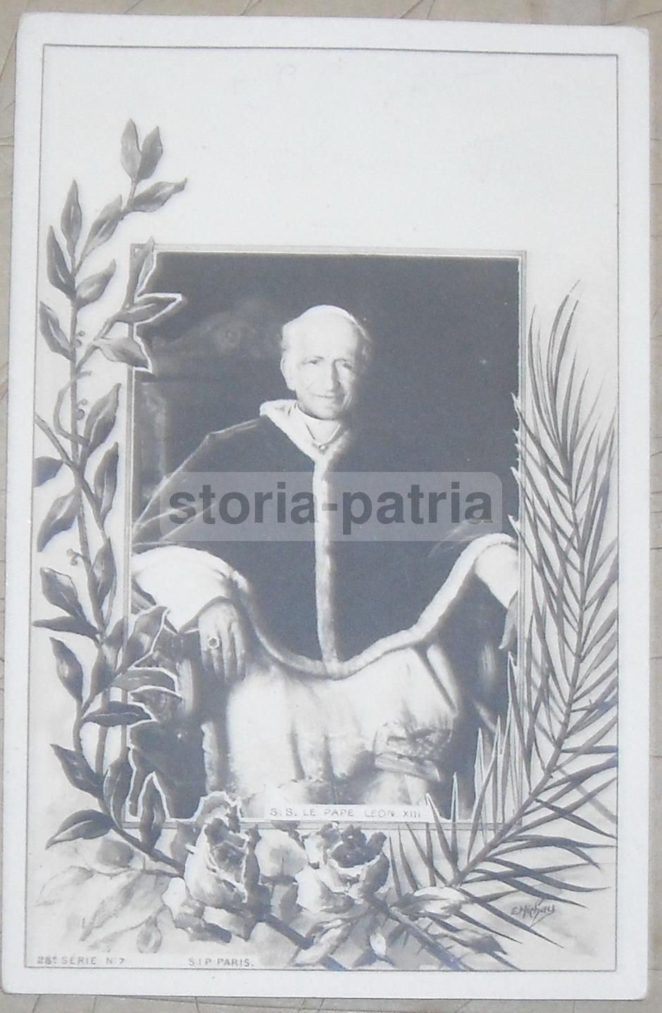 Cartolina Papa Leone XIII Con Composizione Floreale Di E. Michau