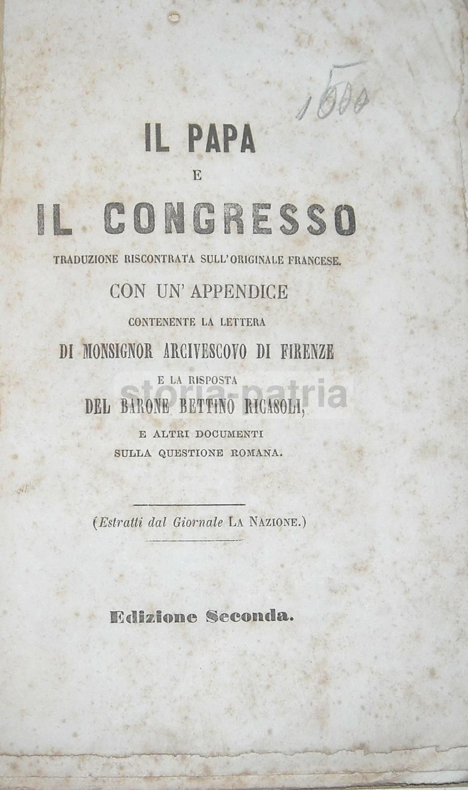 Il Papa E Il Congresso (1859). Questione Romana E Risorgimento