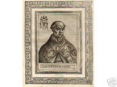 Papa Callisto II. Ritratto Antico, Incisione Originale Della Fine Del Cinquecento
