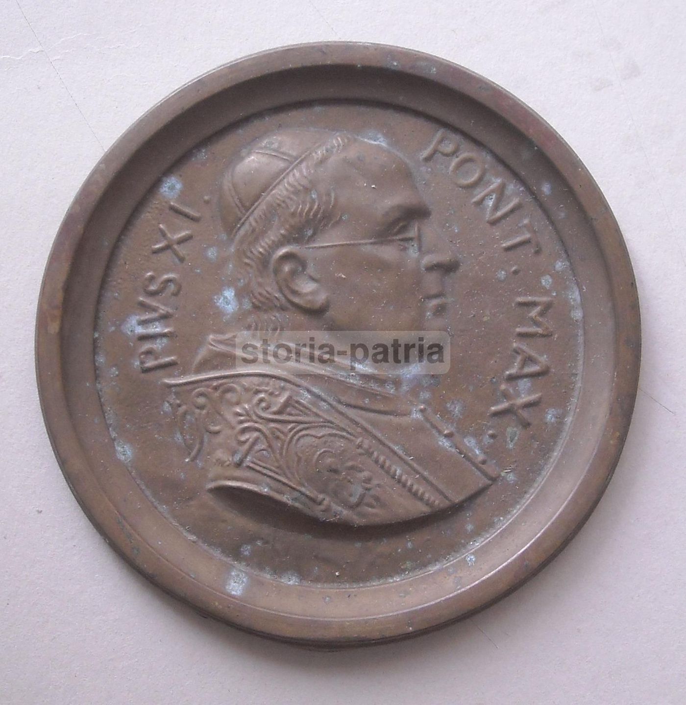 Placca Metallica Con Ritratto In Rilievo Di Papa Pio XI, Anni '20