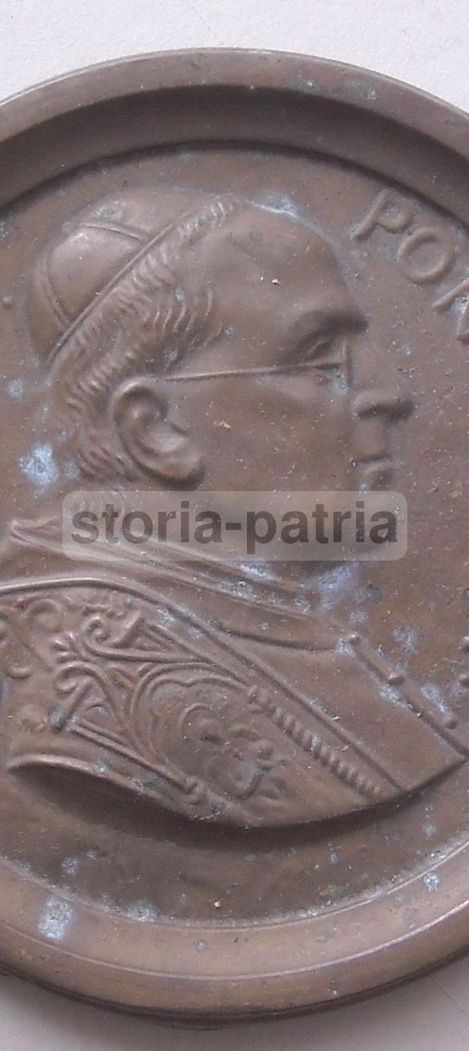 Placca Metallica Con Ritratto In Rilievo Di Papa Pio XI, Anni '20