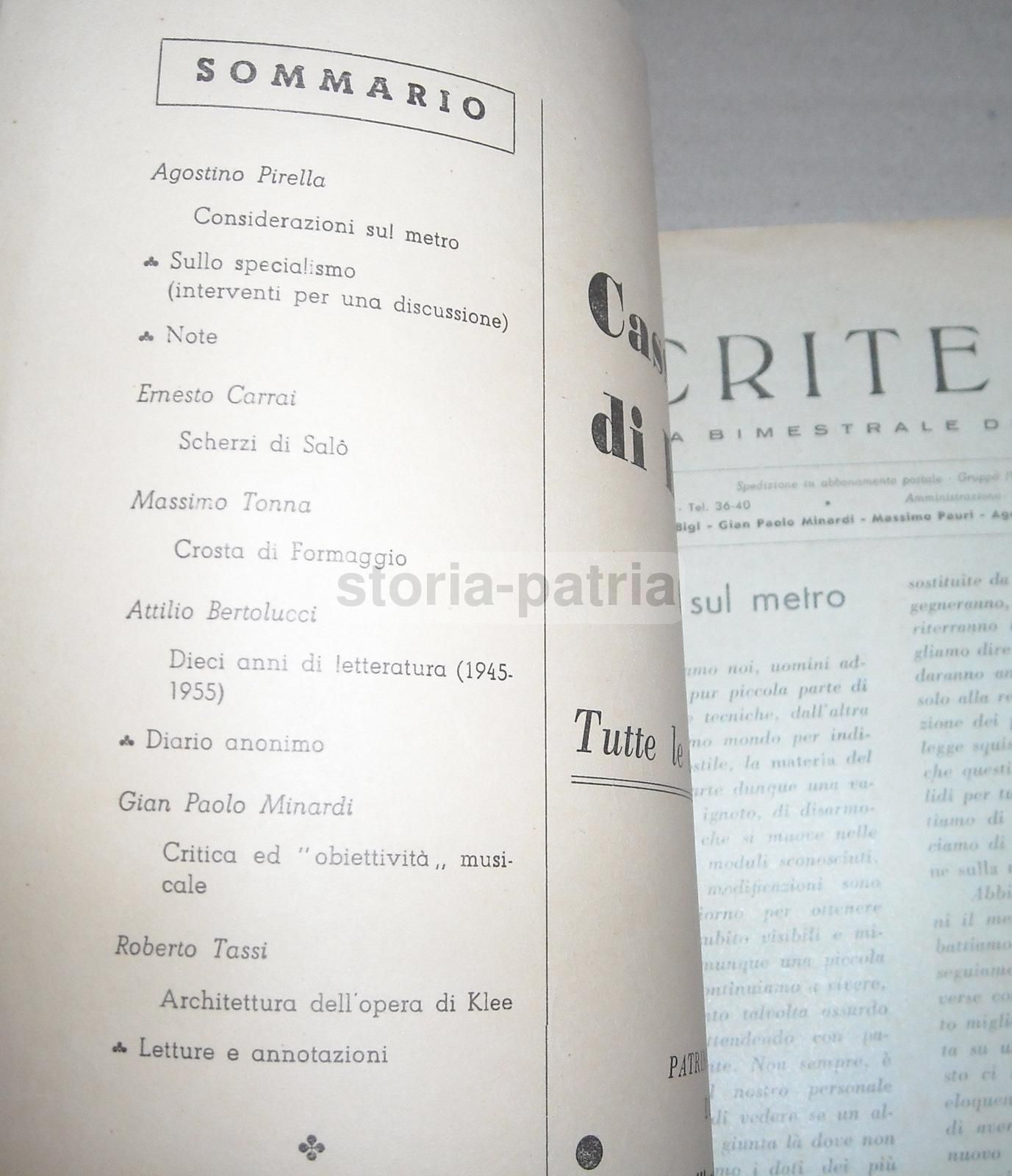 Criteri Rivista 1956: Klee, Bertolucci, Tassi, Pirella, Carrai, Parma