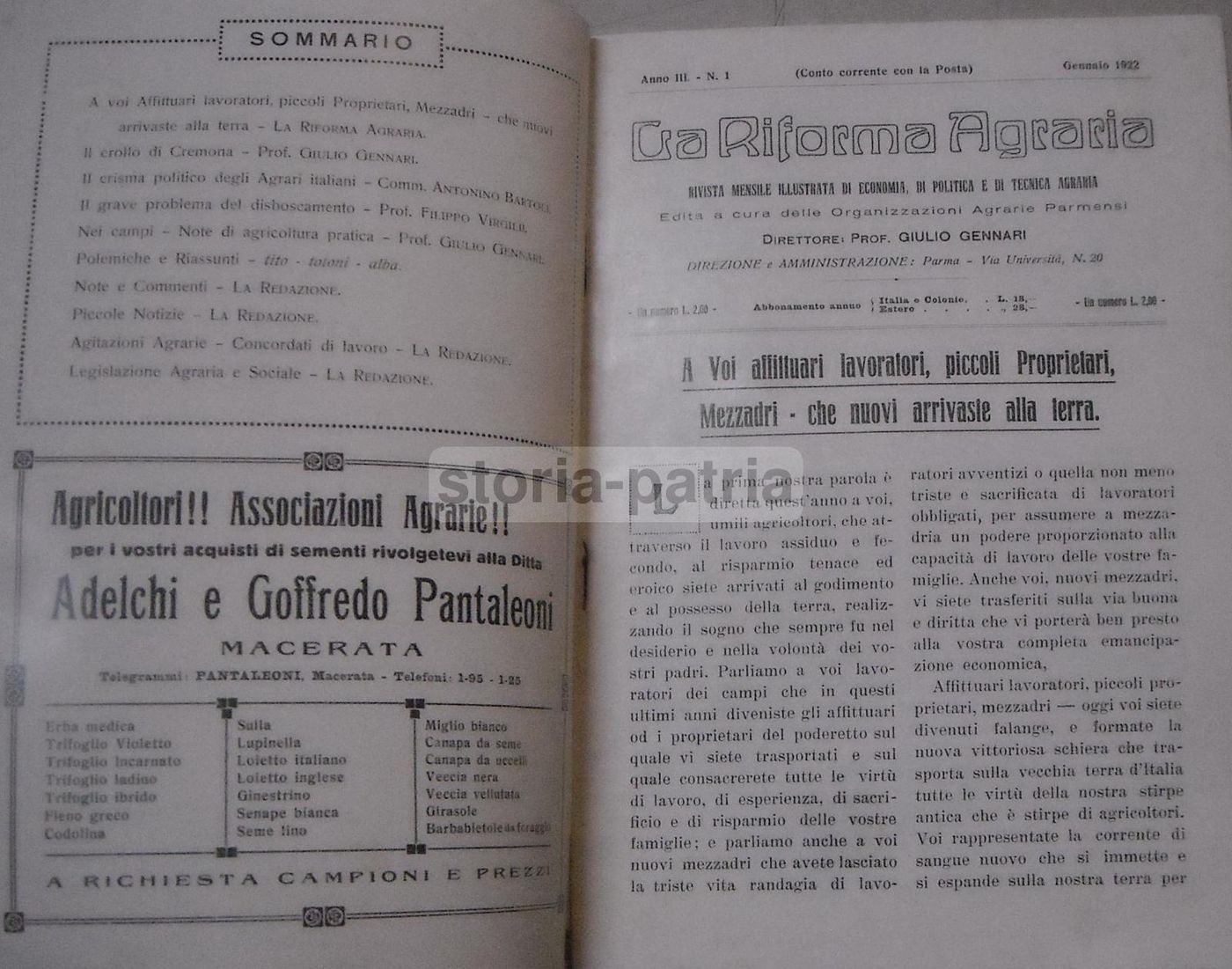 La Riforma Agraria: Rivista Mensile Illustrata Di Economia E Politica Agraria. Parma, Gennaio 1922