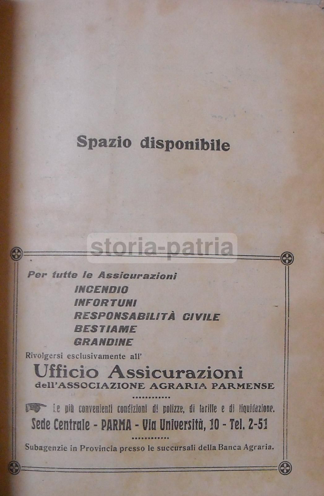 Pubblicità Frigorifero Parmense, Banca Associazione Agraria, 1923