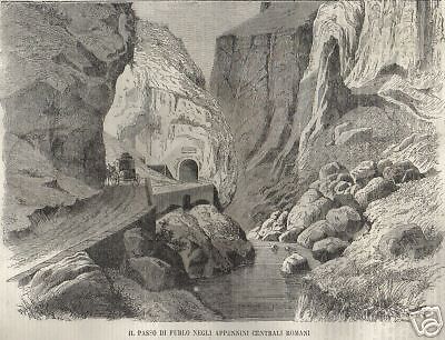 Passo Del Furlo Xilografia Originale 1800 Marche Incisione Antica
