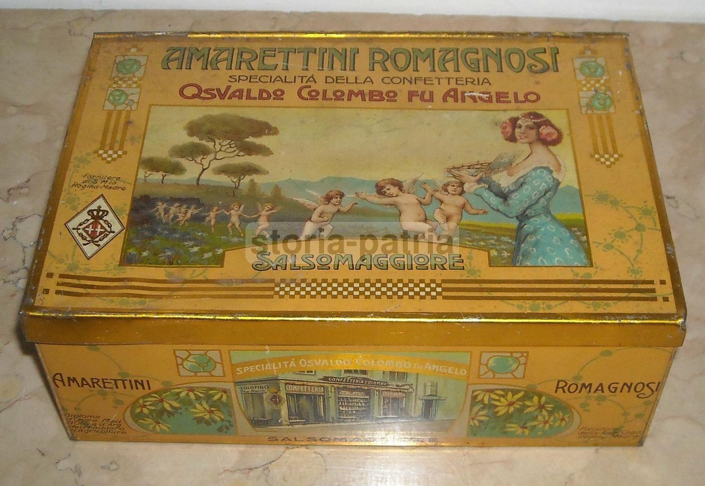 Scatola In Latta Amarettini Colombo Salsomaggiore Liberty Stemma Savoia