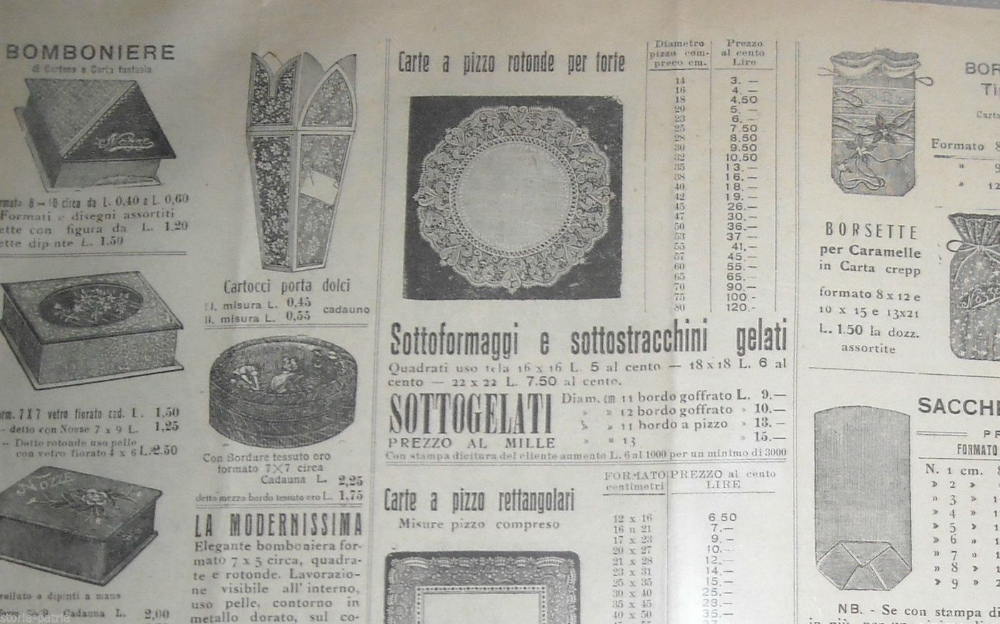 Listino Veronesi 1926 Pasticceria Bomboniere Carta Milano Raro