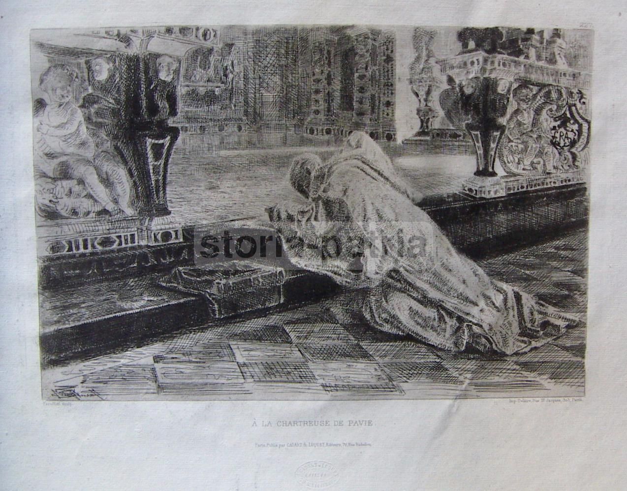 Incisione Antica Certosa Di Pavia, Faruffini 1866 Acquaforte Cadart