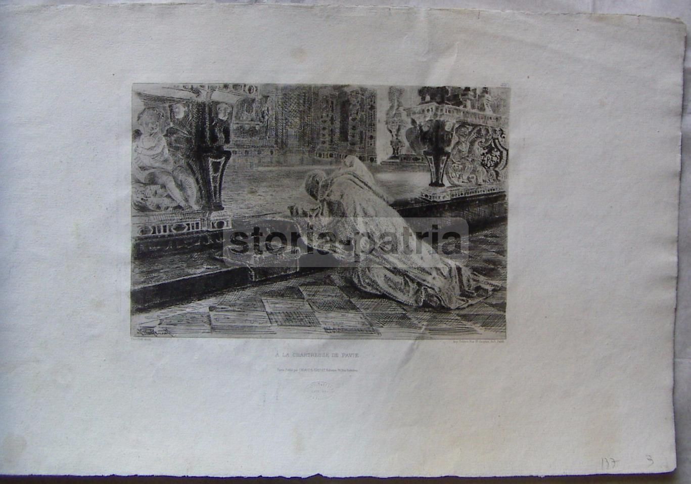 Incisione Antica Certosa Di Pavia, Faruffini 1866 Acquaforte Cadart
