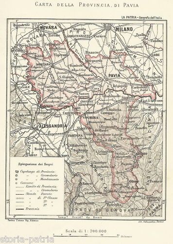 Mappa Antica Della Provincia Di Pavia, Novara, Alessandria E Voghera