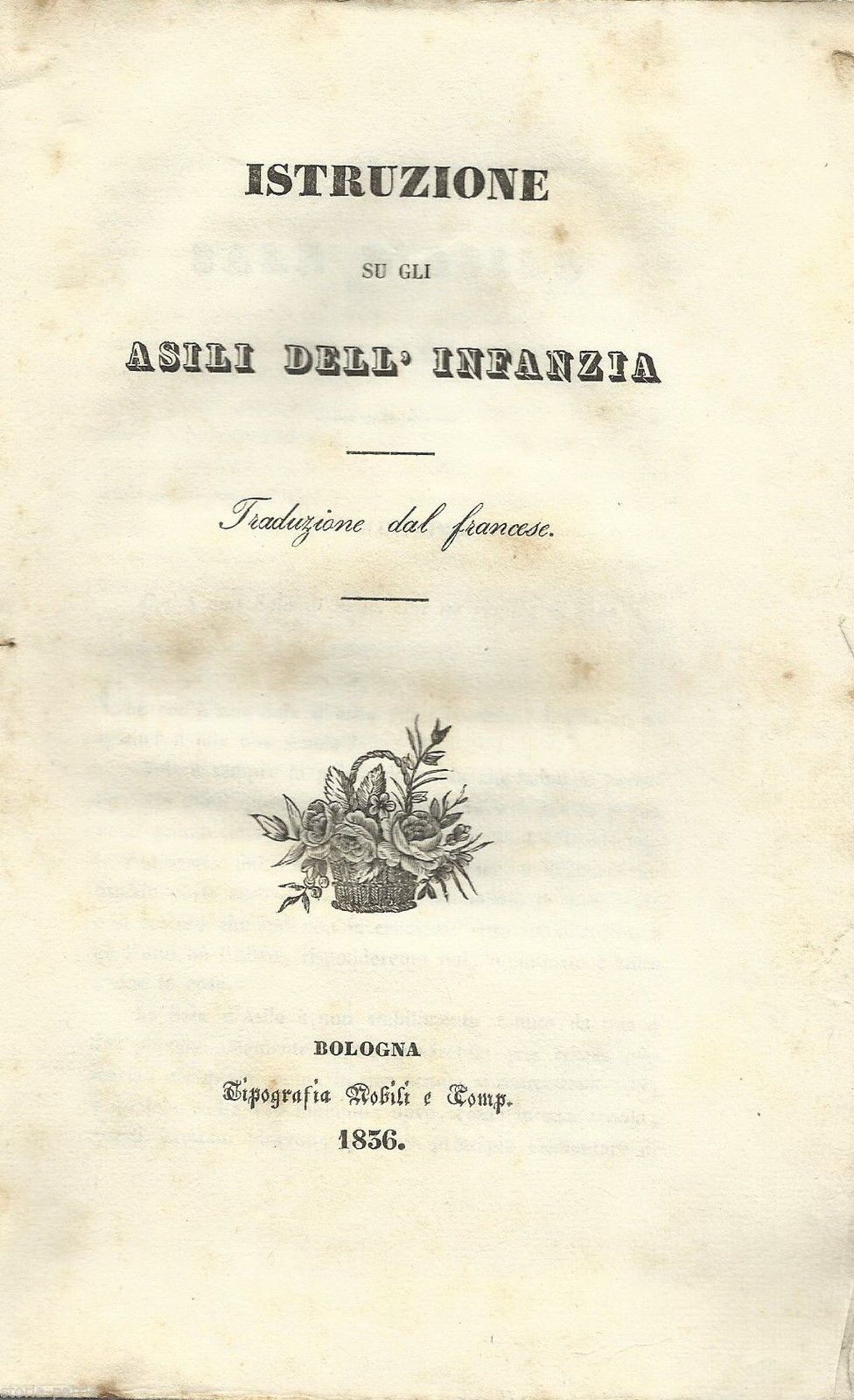 Istruzione Su Gli Asili Dell'Infanzia. Bologna, 1836. Rara Edizione.