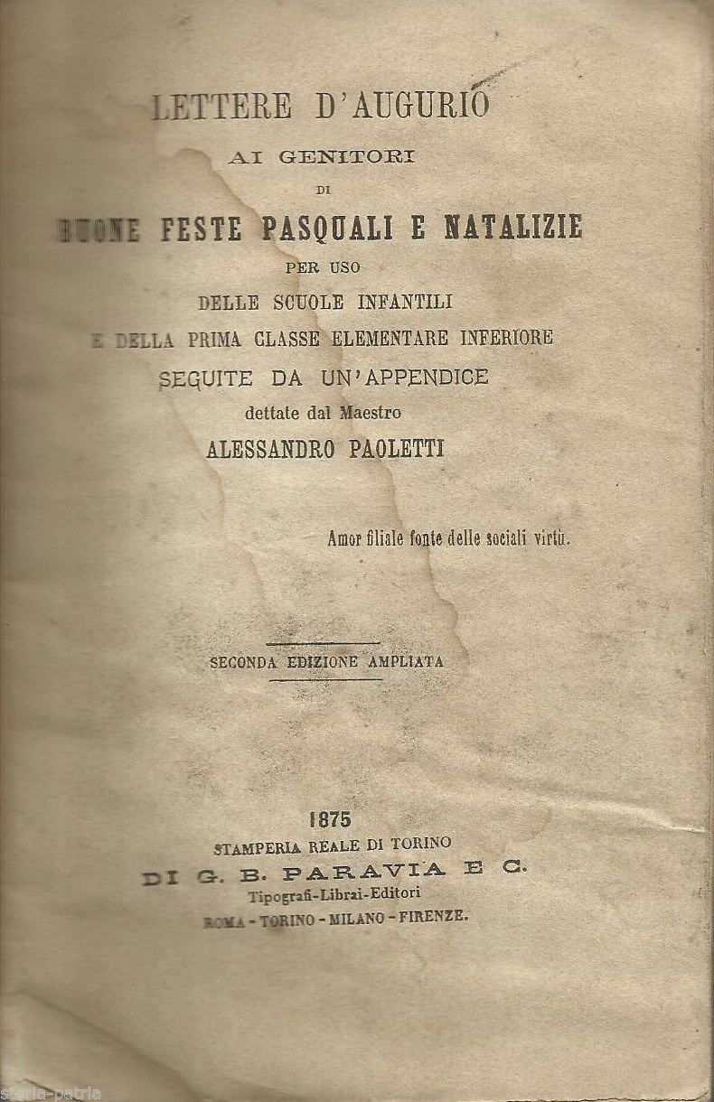 Lettere d'Augurio Ai Genitori, Alessandro Paoletti, 1875
