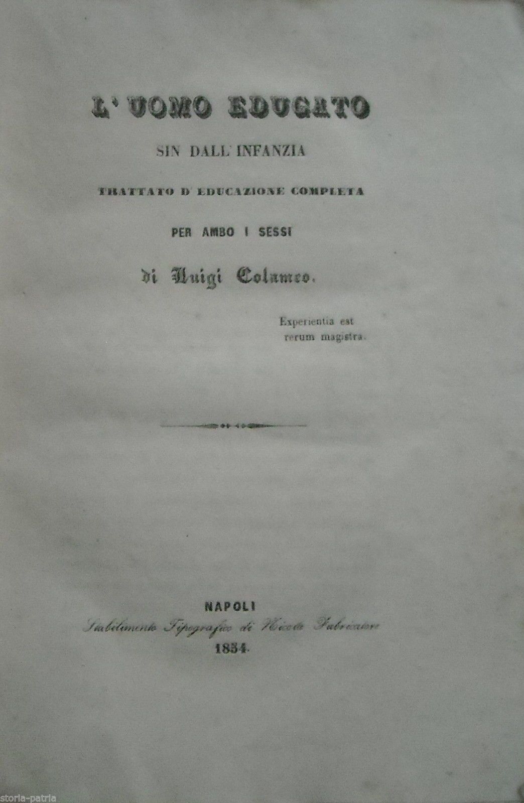 L'Uomo Educato Di Luigi Colameo, Napoli 1854, Trattato Pedagogia