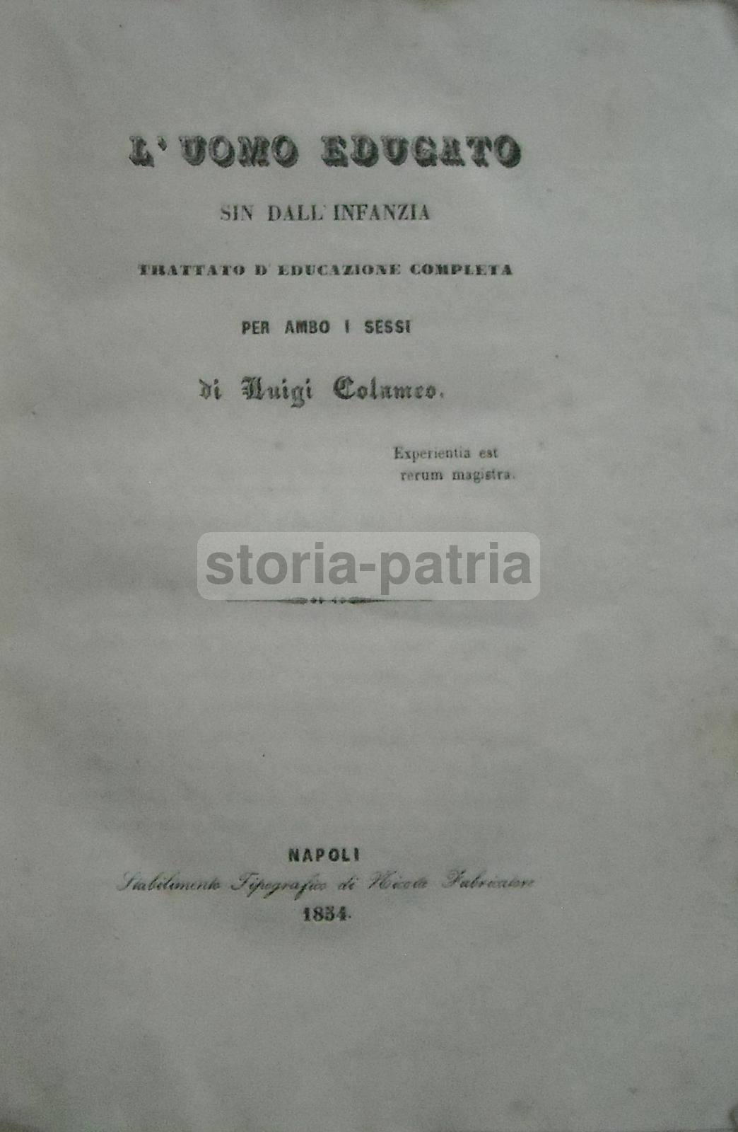 L'Uomo Educato Di Luigi Colameo, Napoli 1854, Trattato Pedagogia