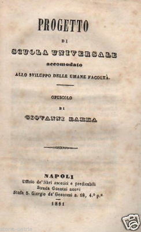 Progetto Di Scuola Universale, Giovanni Barka, Napoli 1861, Pedagogia