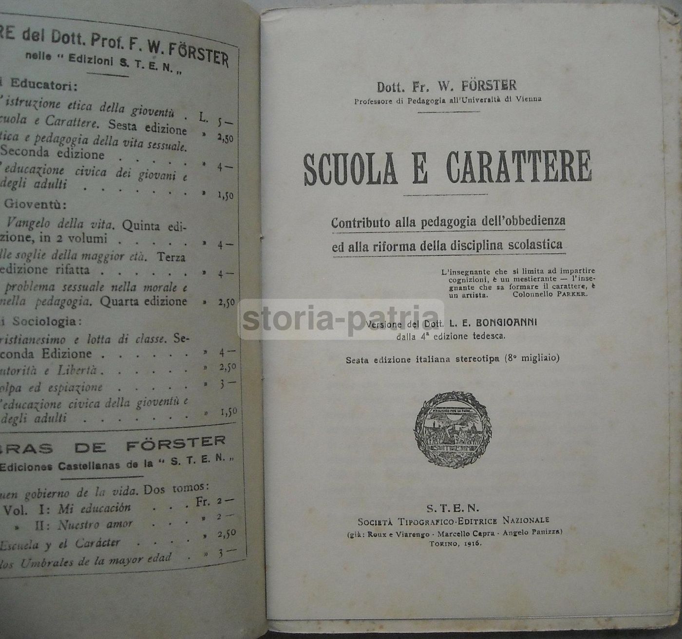 Scuola E Carattere Di F.W. Forster (STEN 1916) Pedagogia