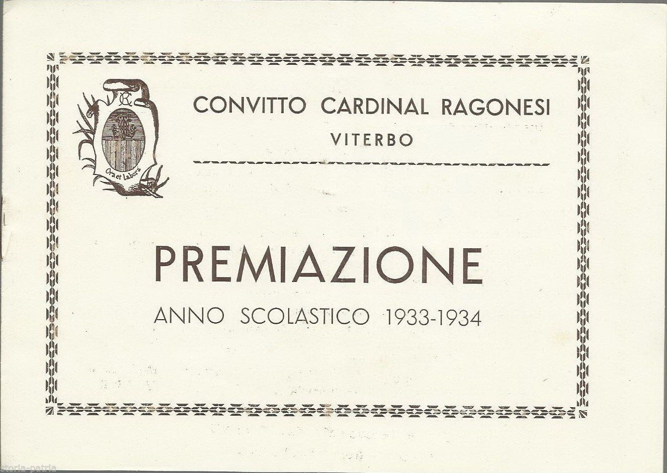 Convitto Cardinal Ragonesi Viterbo, Premiazione Anno Scolastico 1933 1934