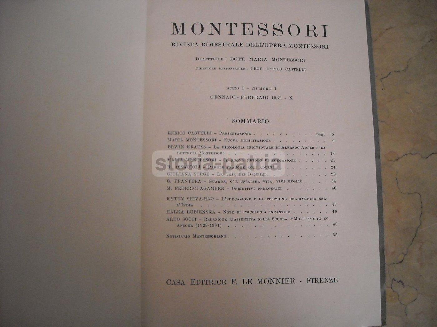 Rivista Montessori 1932 Primo Numero Pedagogia Gandhi Adler Ancona