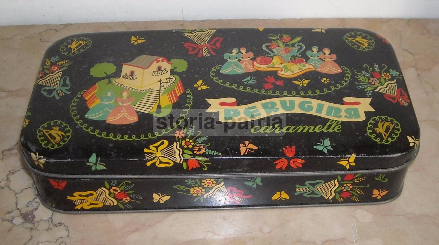 Scatola Vintage Caramelle Perugina In Latta Litografata Con Decorazioni Floreali