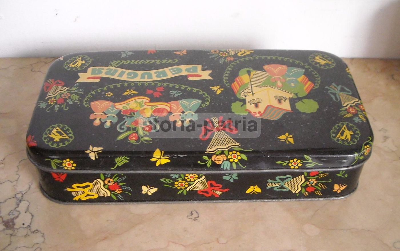 Scatola Vintage Caramelle Perugina In Latta Litografata Con Decorazioni Floreali