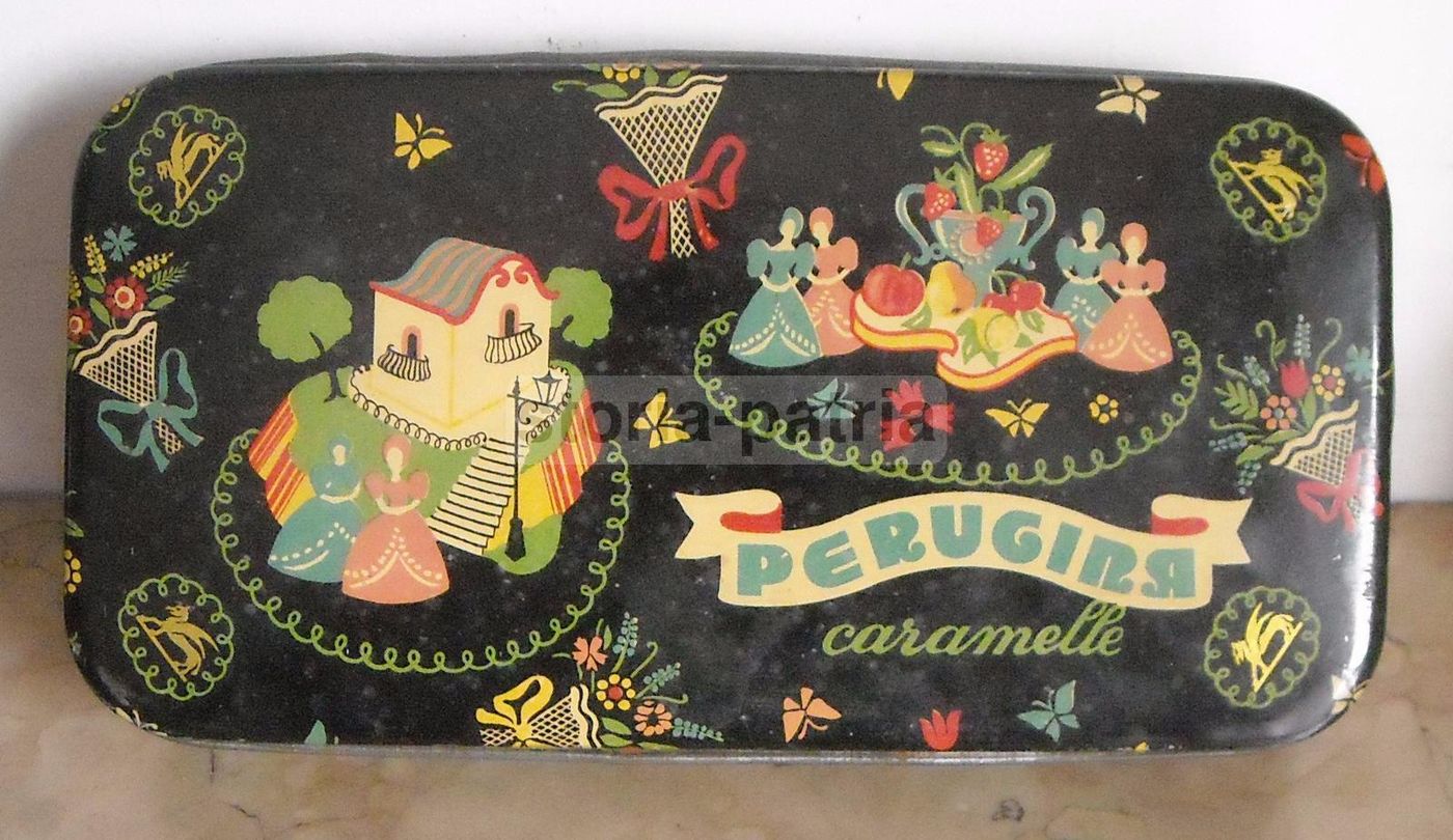 Scatola Vintage Caramelle Perugina In Latta Litografata Con Decorazioni Floreali