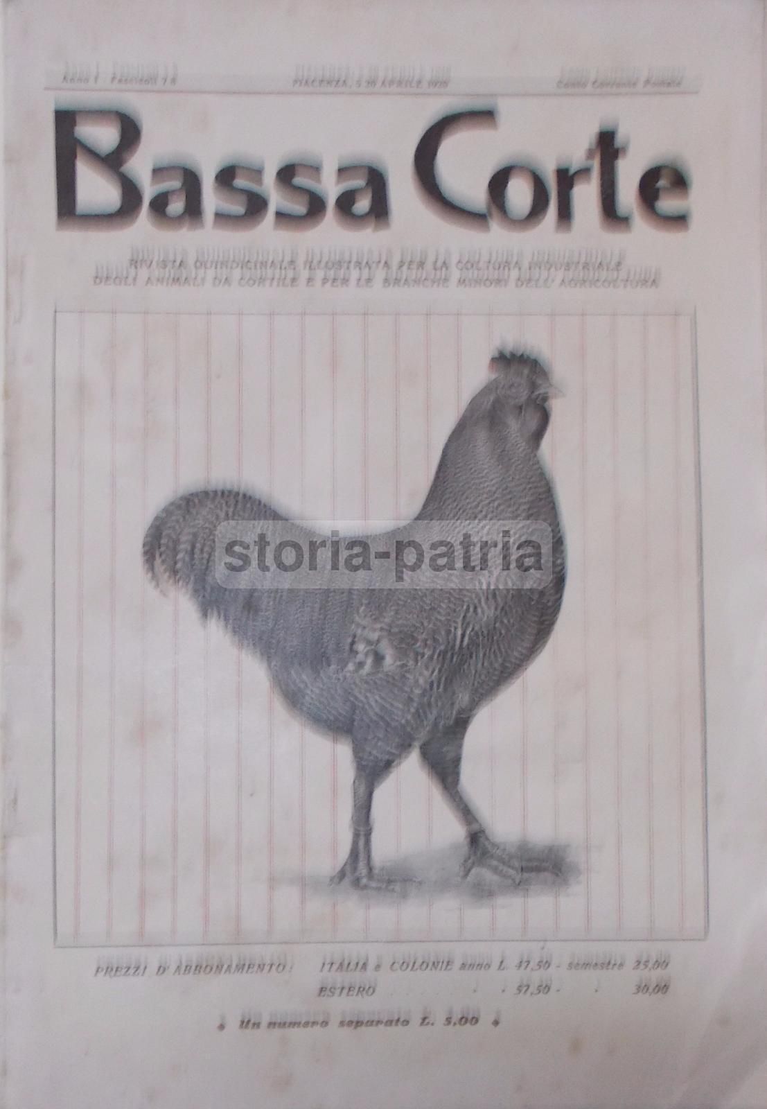 Rivista Bassa Corte 1920 Piacenza: Agricoltura, Zootecnia E Avicoltura