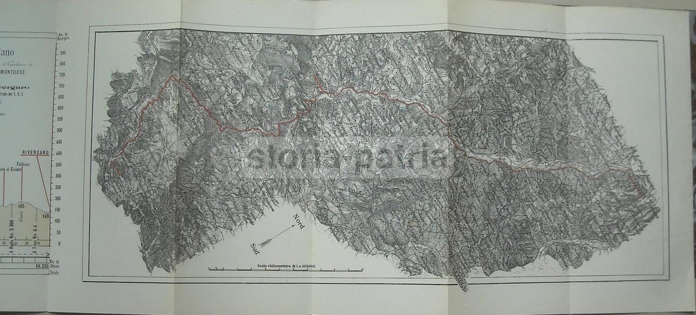 Mappa Ottone Rivergaro, 1905, Cartografia Touring Club Italiano, Piacenza