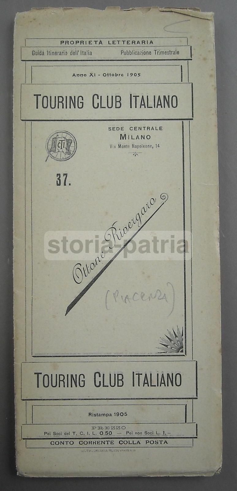 Mappa Ottone Rivergaro, 1905, Cartografia Touring Club Italiano, Piacenza