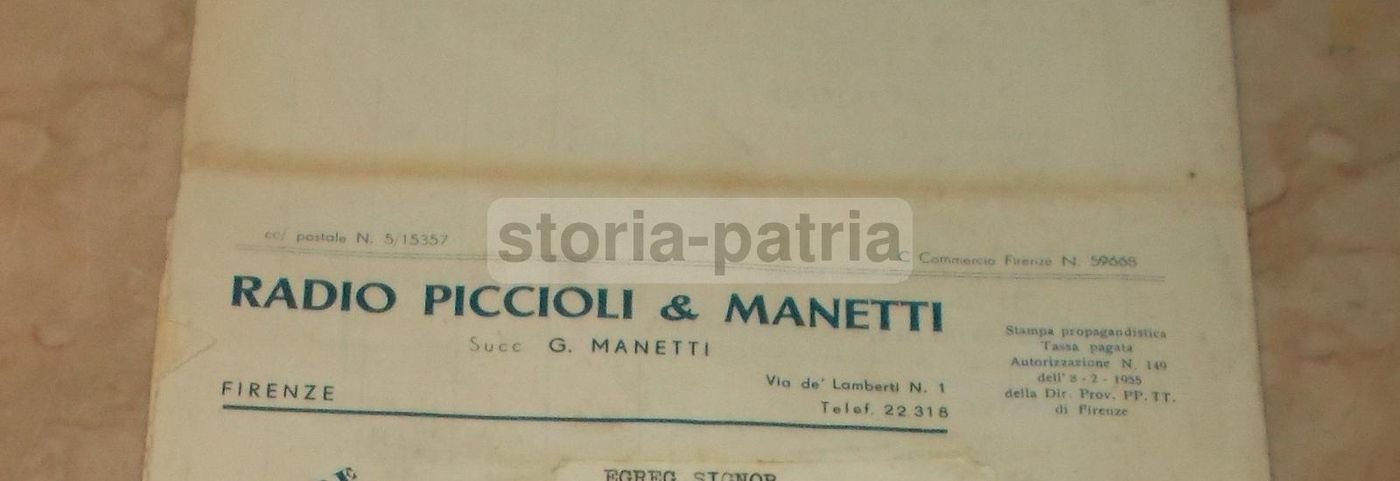 Listino Piccioli & Manetti, Firenze 1954. Radio, Televisori, Elettrodomestici.