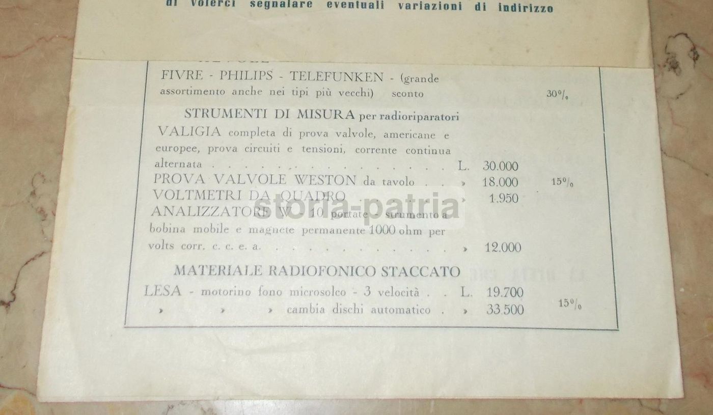 Listino Piccioli & Manetti, Firenze 1954. Radio, Televisori, Elettrodomestici.