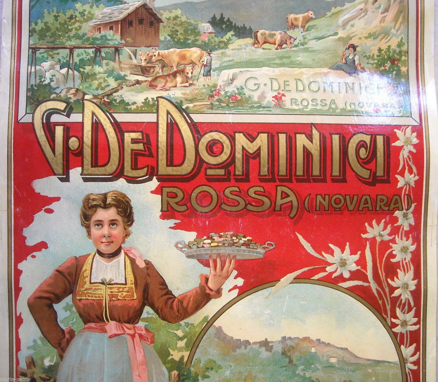 Manifesto Cioccolato Monte Rosa Latteria Rossa Novara Liberty 1920