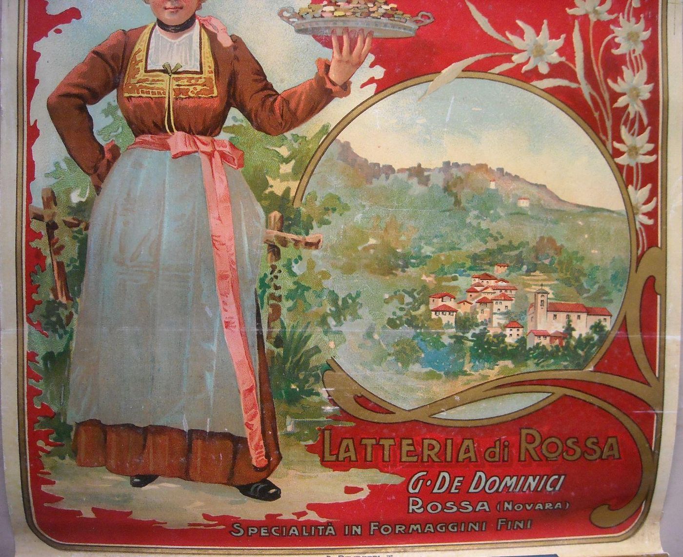 Manifesto Cioccolato Monte Rosa Latteria Rossa Novara Liberty 1920