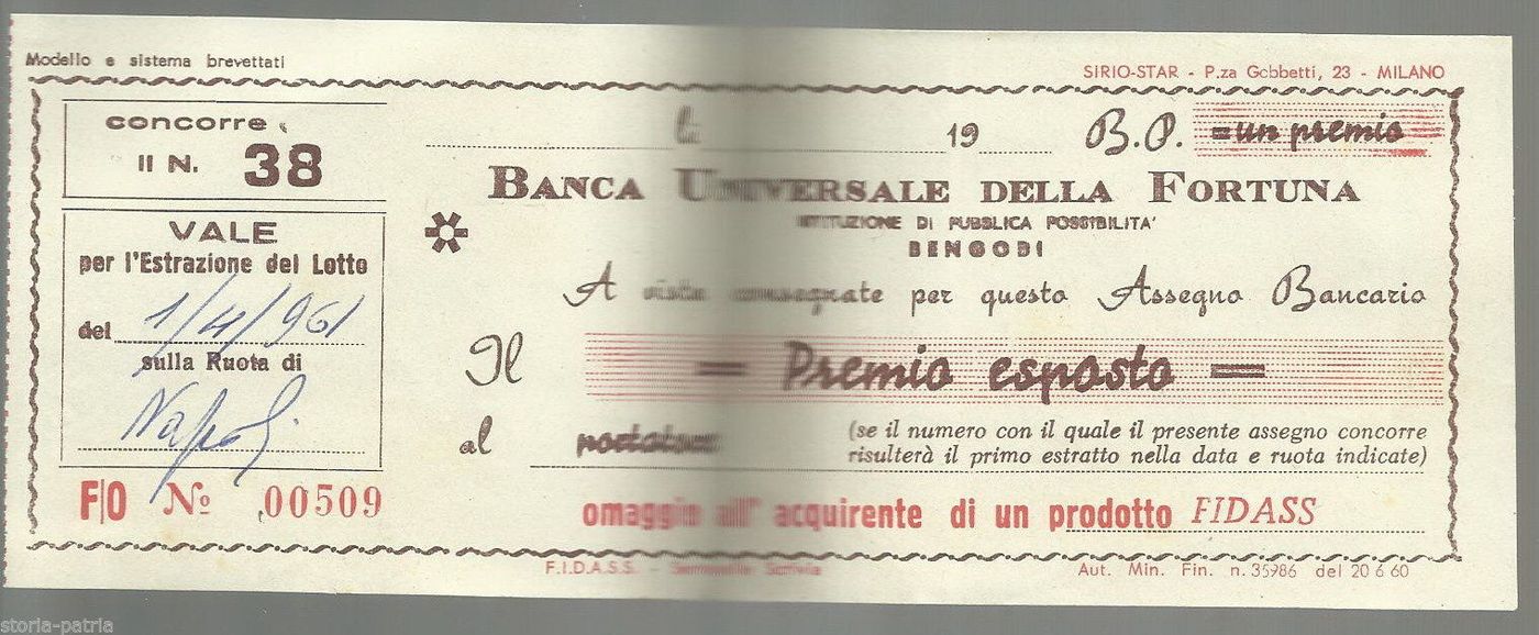 Biglietto Pubblicitario Fidass Serravalle Scrivia 1961 Bengodi