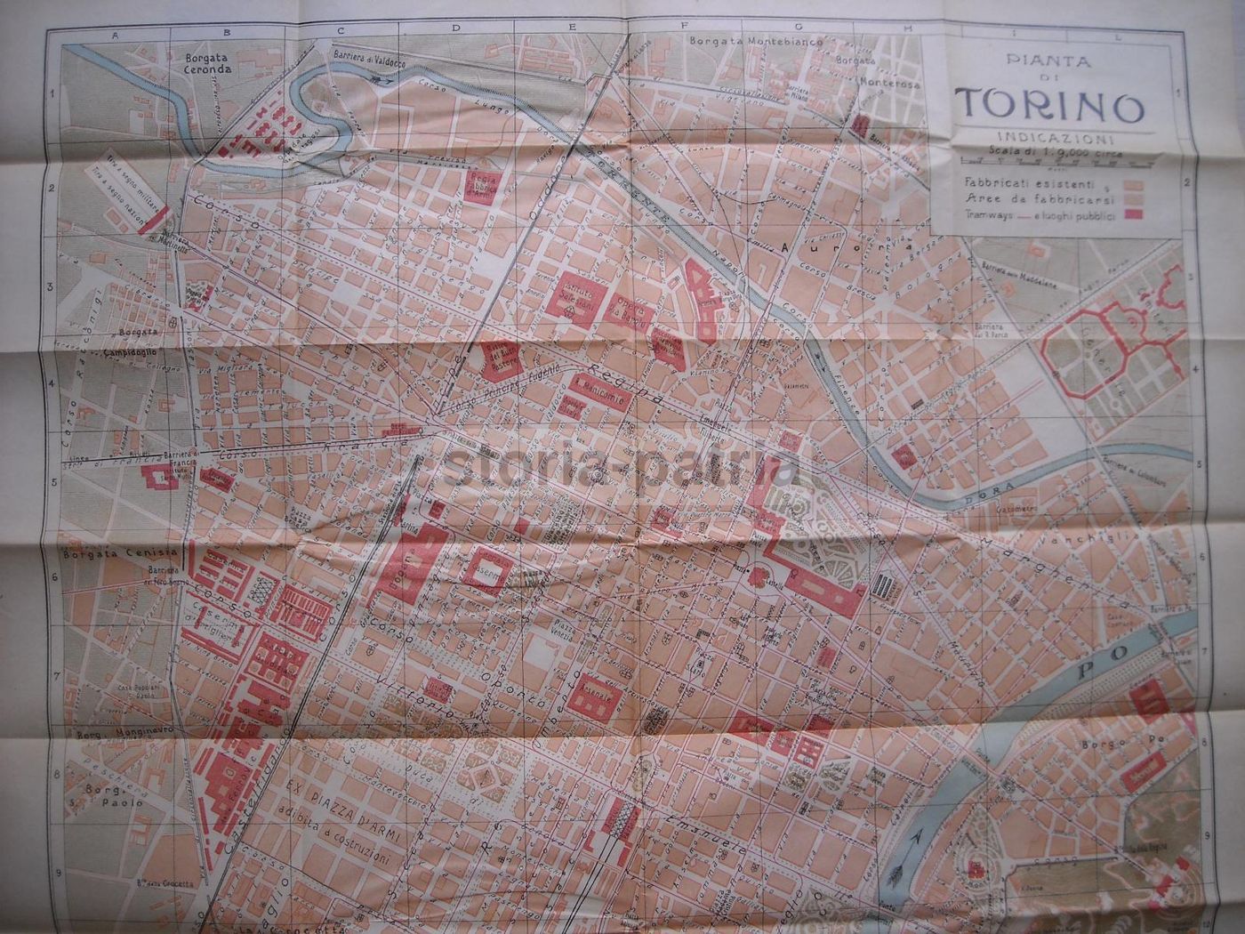 Mappa Antica Di Torino, Inizio '900, Cromolitografia Treves, 63x54 Cm