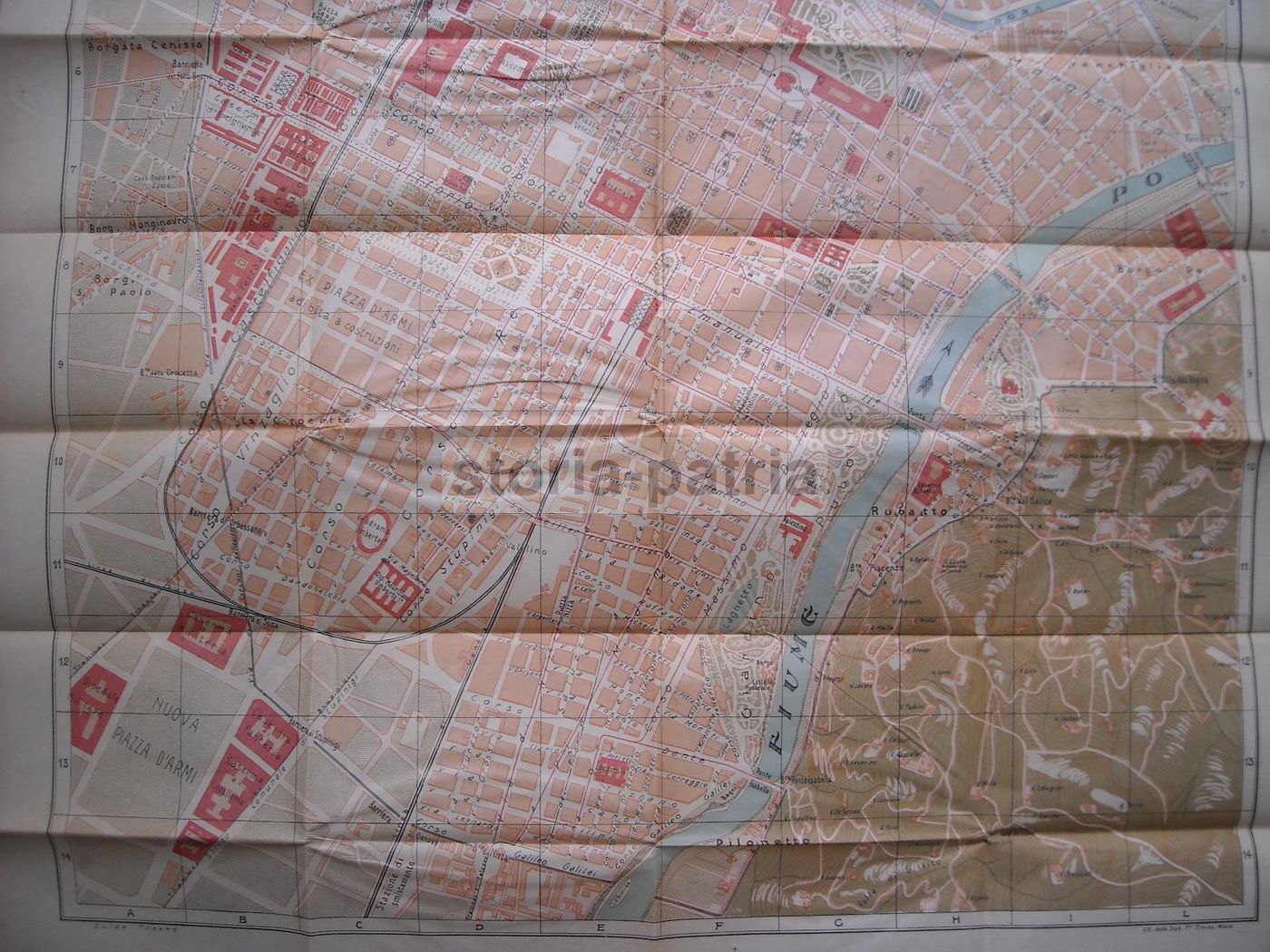 Mappa Antica Di Torino, Inizio '900, Cromolitografia Treves, 63x54 Cm