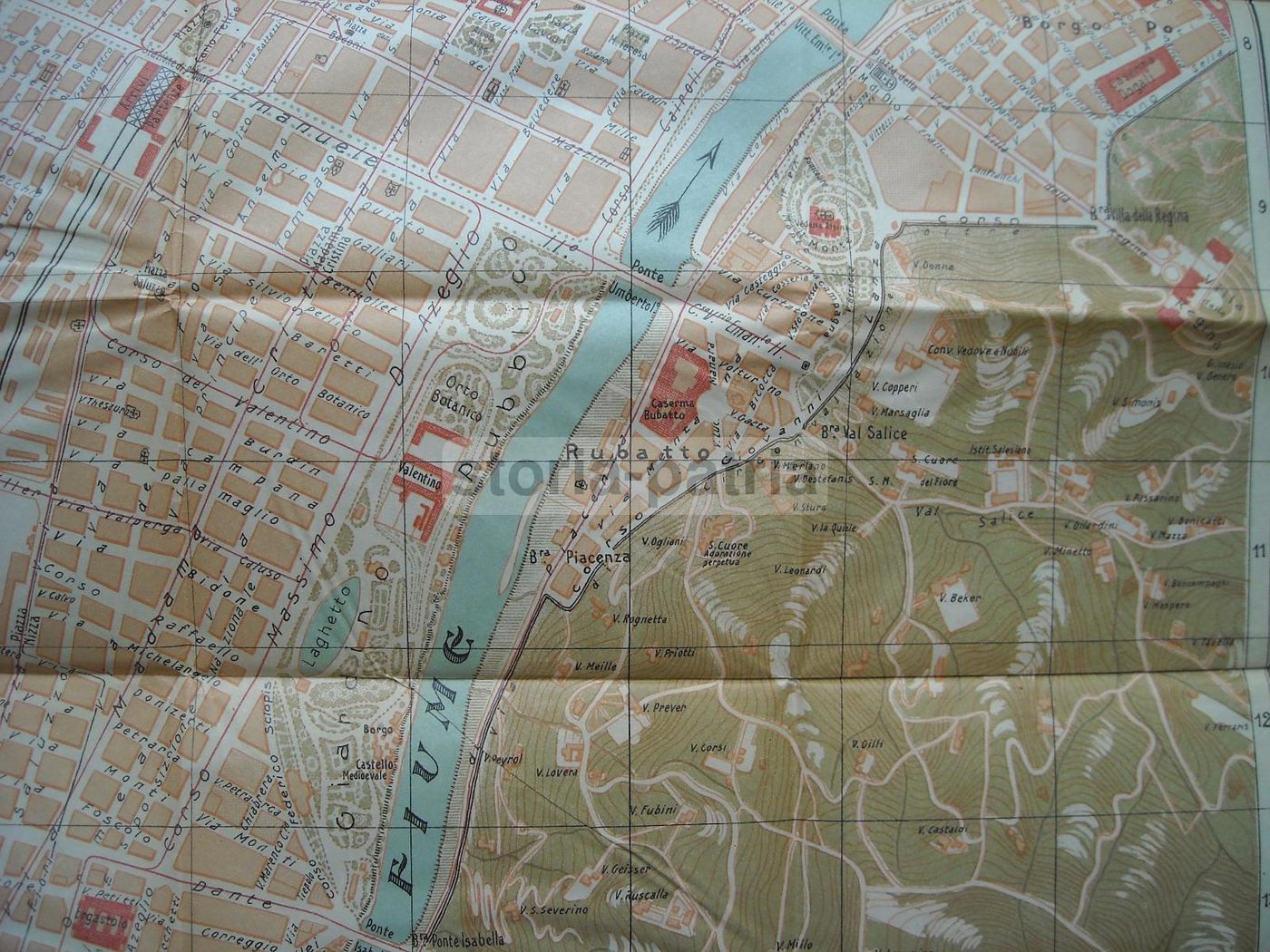 Mappa Antica Di Torino, Inizio '900, Cromolitografia Treves, 63x54 Cm