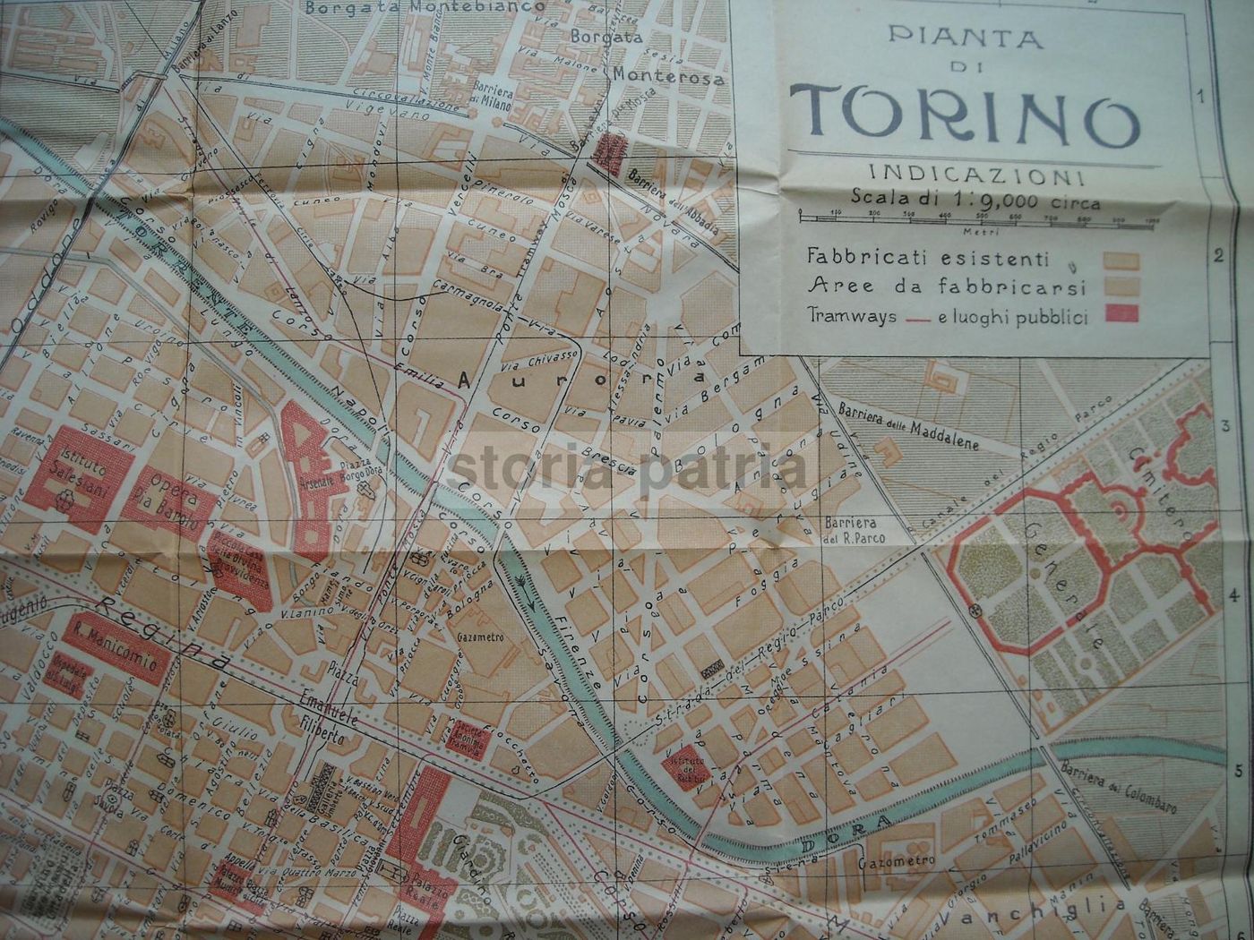 Mappa Antica Di Torino, Inizio '900, Cromolitografia Treves, 63x54 Cm