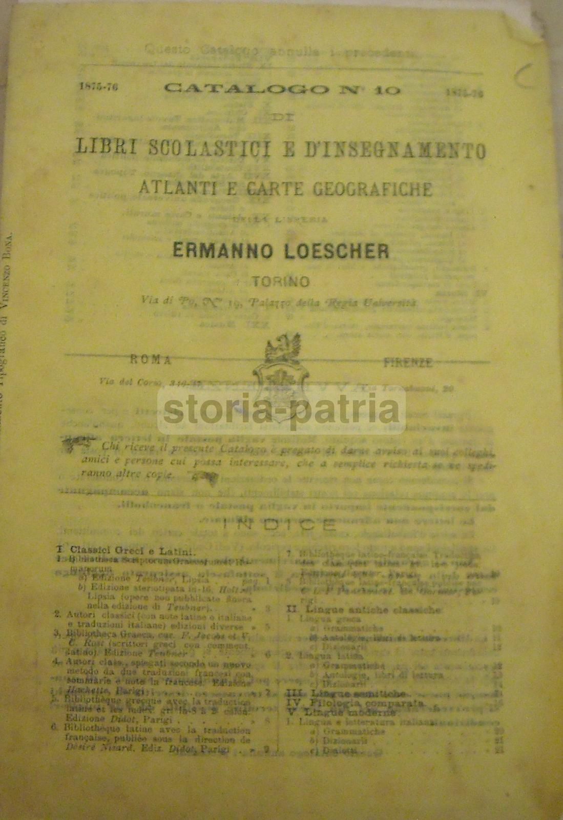 Catalogo Libreria Loescher, Torino 1875: Libri Scolastici E Atlanti