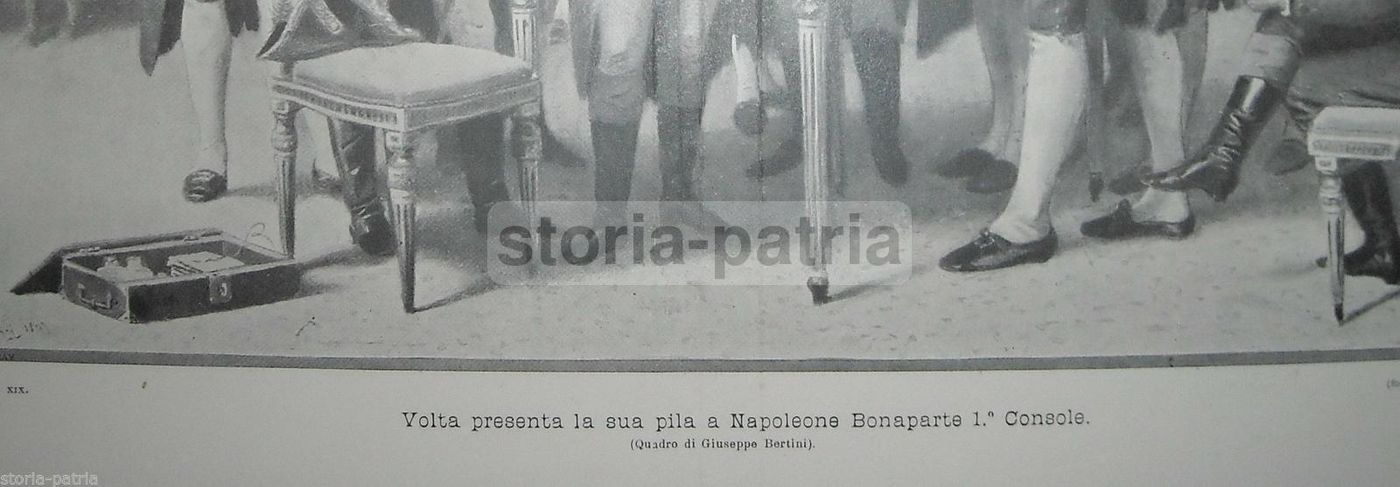 Stampa Antica: Alessandro Volta Presenta La Pila A Napoleone Bonaparte (Giuseppe Bertini)
