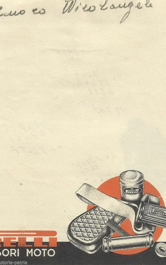 Pirelli Motorcycle Accessories Advertisement, M. Duse, 1950s