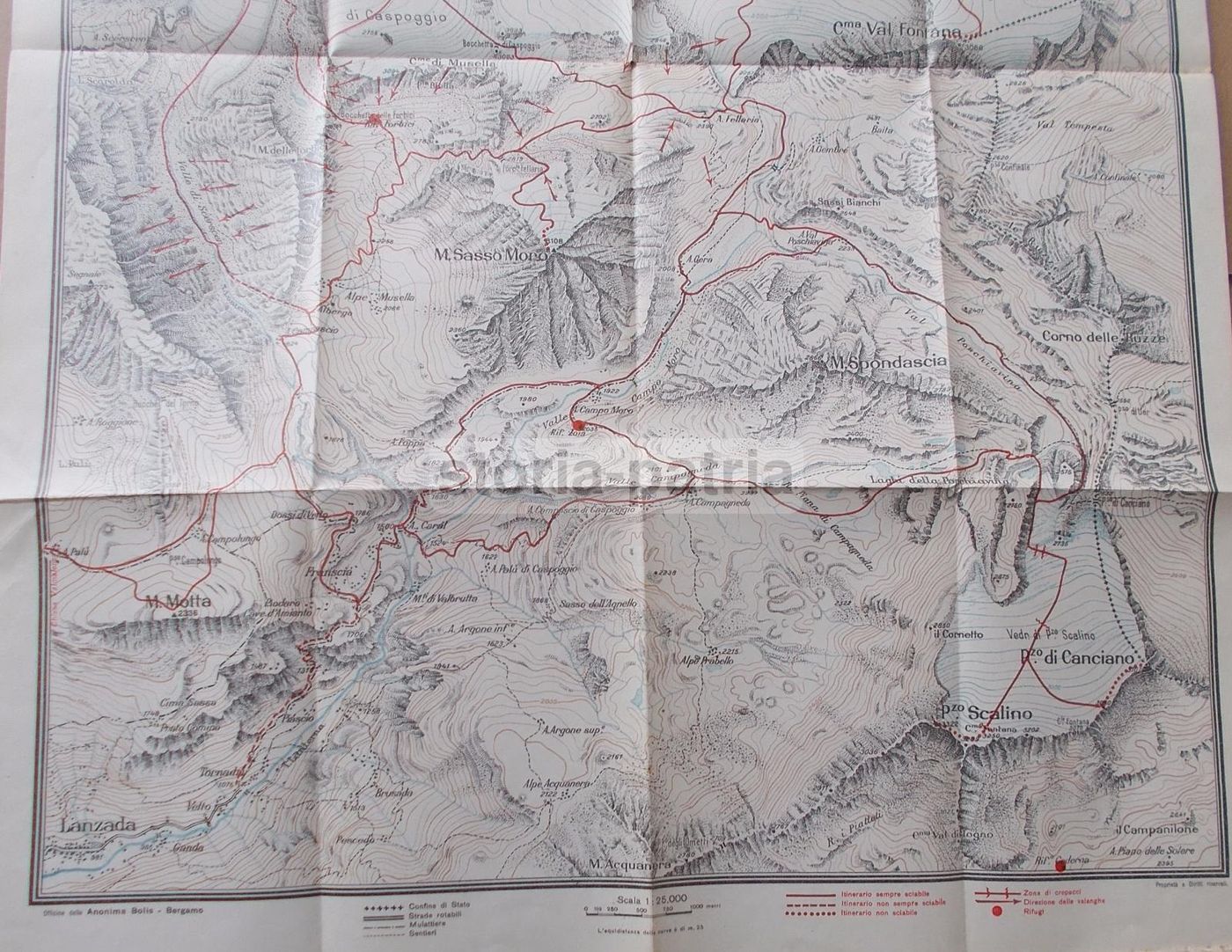 Carta Sciistica Bernina Scalino 1929 Mappa Alpina CAI Milano