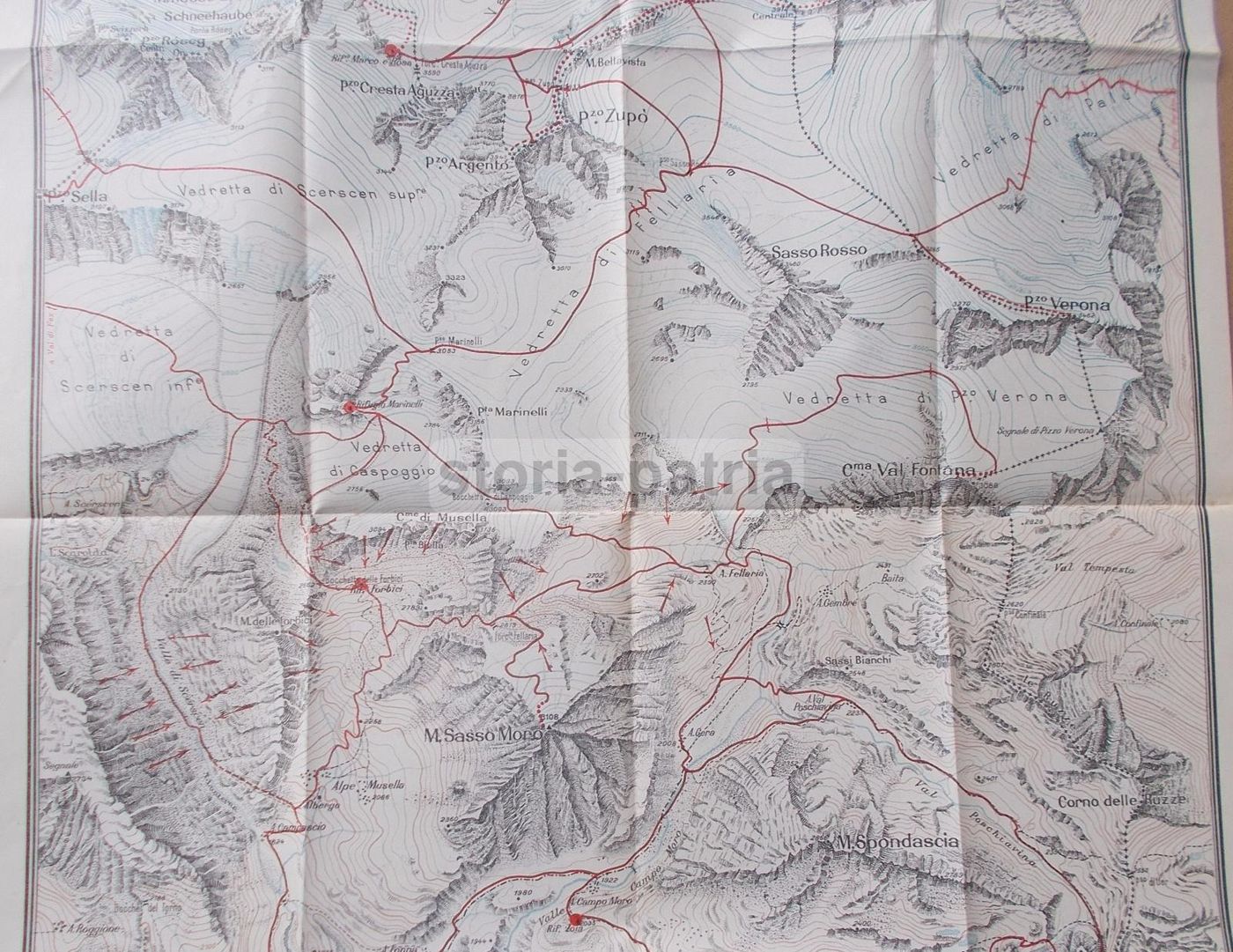 Carta Sciistica Bernina Scalino 1929 Mappa Alpina CAI Milano