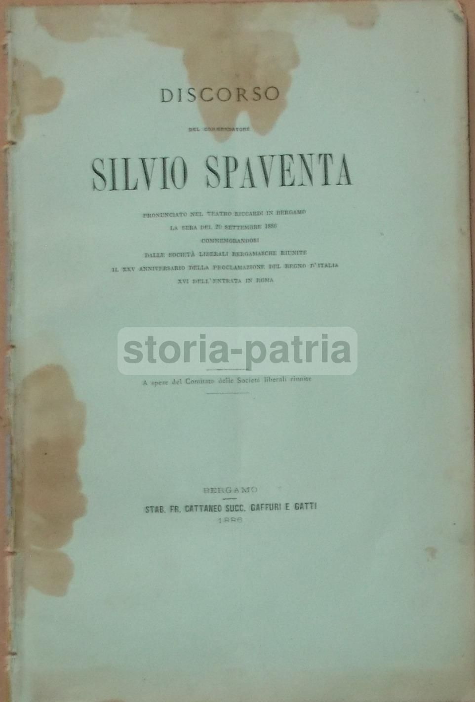 Discorso Di Silvio Spaventa Al Teatro Riccardi Di Bergamo, 1886