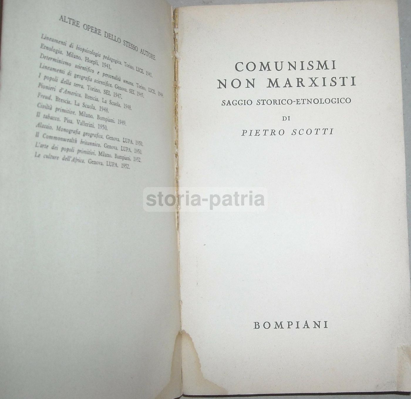 Comunismi Non Marxisti. Pietro Scotti, 1954. Bompiani. Filosofia Politica