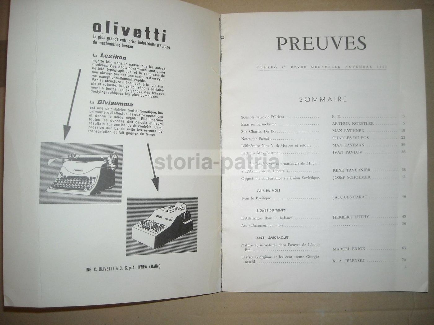 Preuves: Rivista Anticomunista N. 57, 1955 (Koestler, Leonor Fini)
