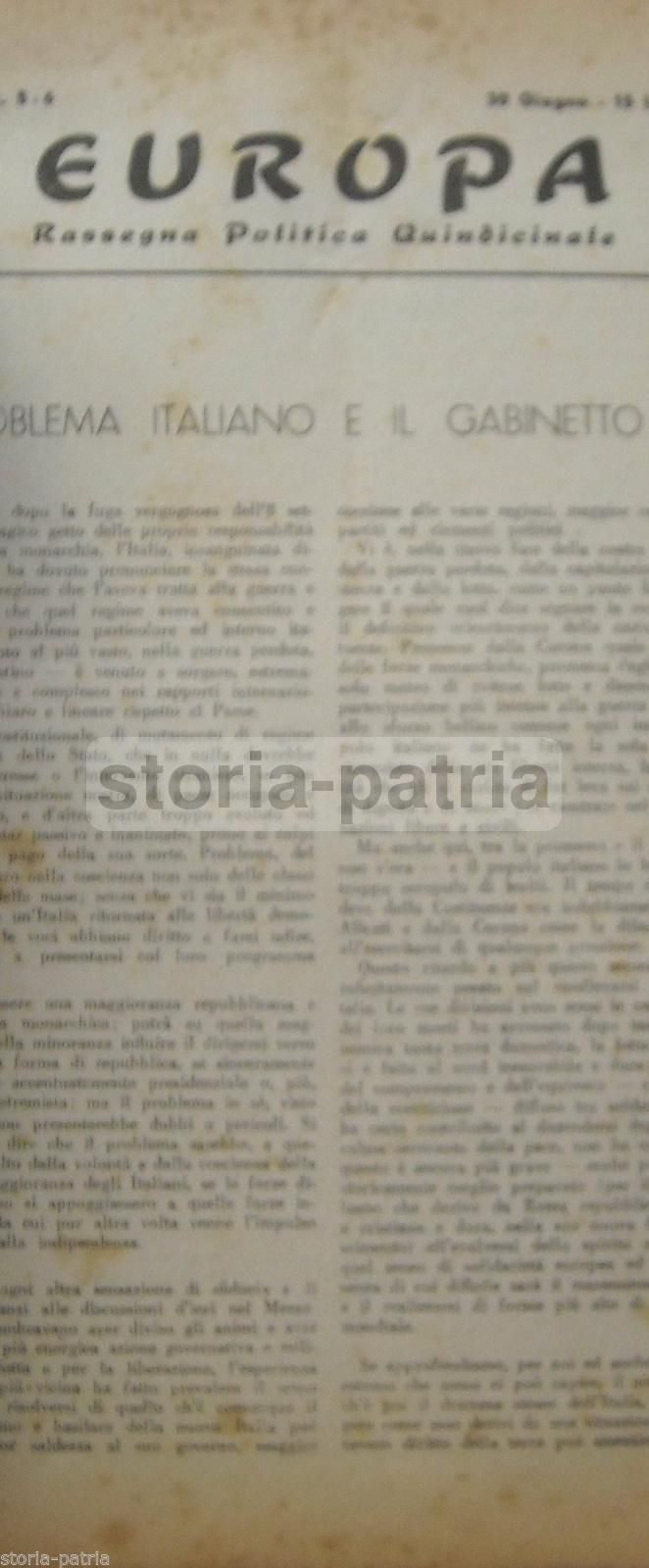 Rivista Europa 1945: Politica, Federalismo Europeo E Gabinetto Parri