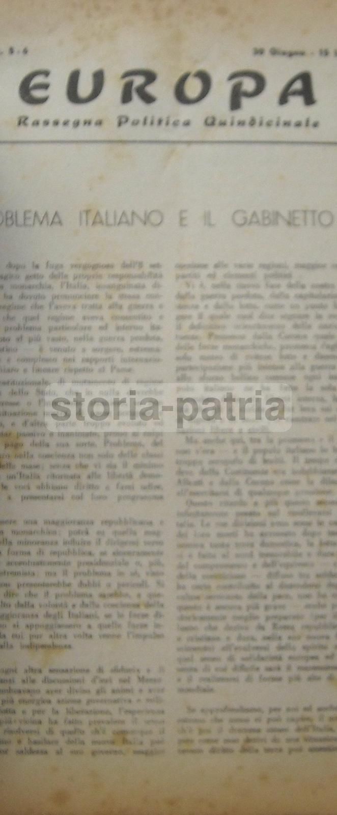 Rivista Europa 1945: Politica, Federalismo Europeo E Gabinetto Parri
